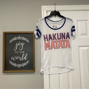 Disney Lion King Hakuna Matata Red White Blue Sheer Burn Out Tee Shirt XS